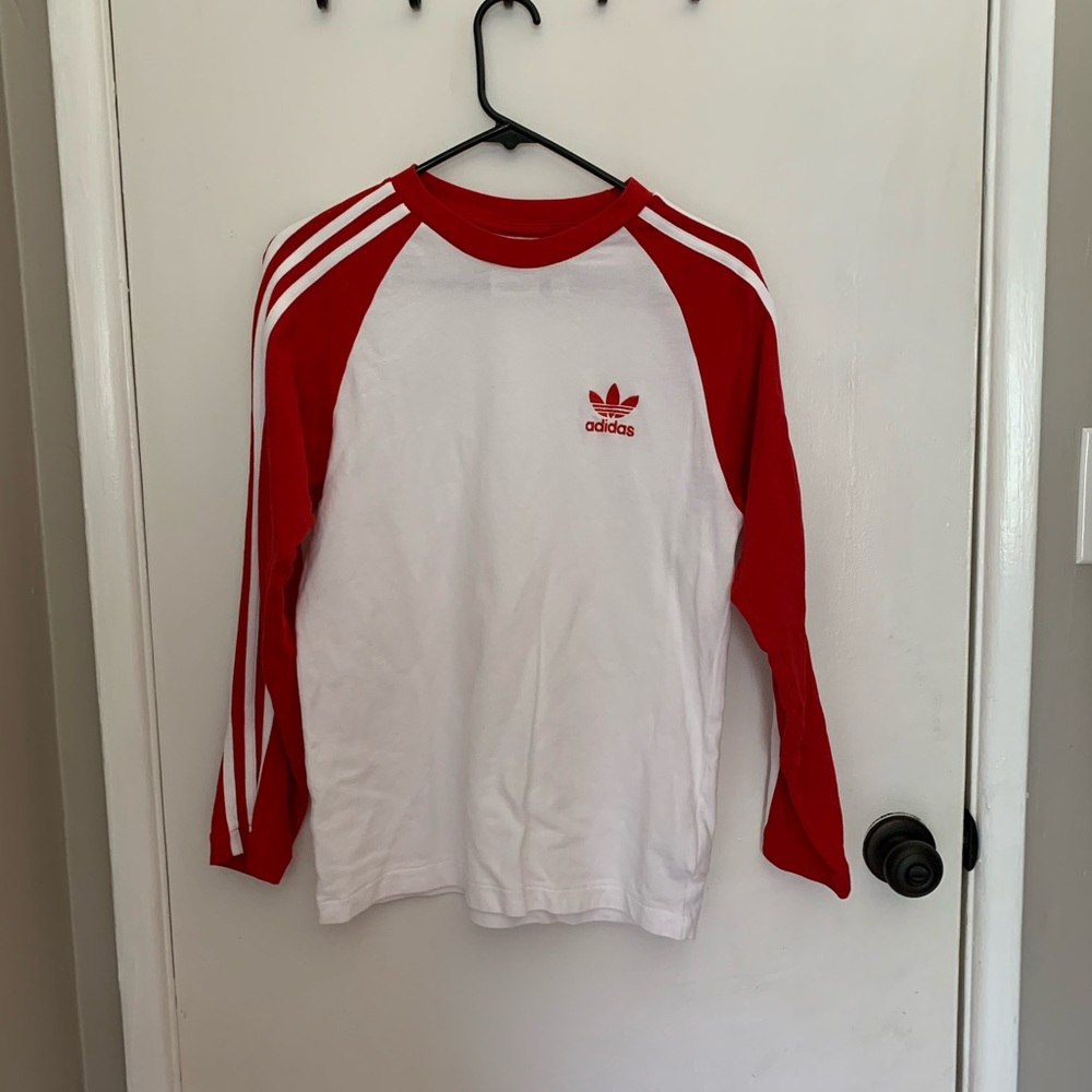 white and red adidas long sleeve